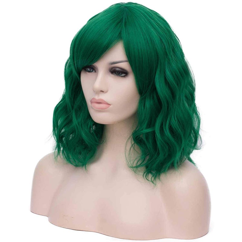 Mildiso Dark Green Wigs for Women Short Curly Wavy Bob Wig with Bangs Cute Synthetic Wig for Daily Party M073 - Image 3